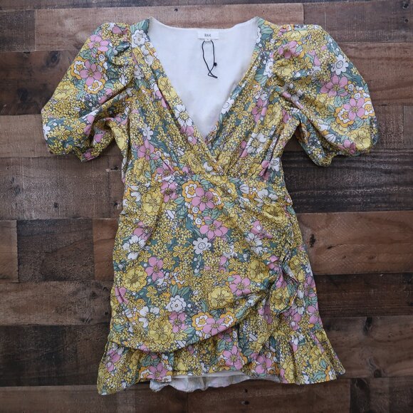 Rahi Dresses & Skirts - Anthropologie RAHI Womans Medium Petra Floral Faux Wrap Puff Sleeve Mini Dress